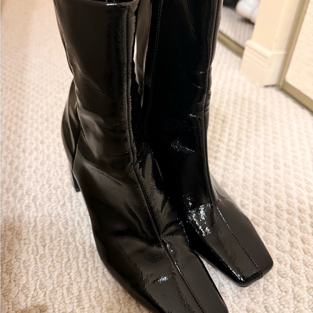 Zara Black Patent Leather Women's Boots
